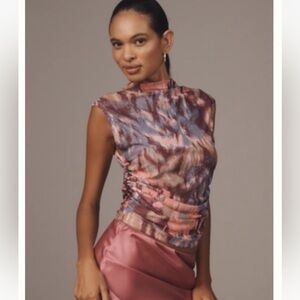 Anthropologie Pink, brown, and Blue Blouse